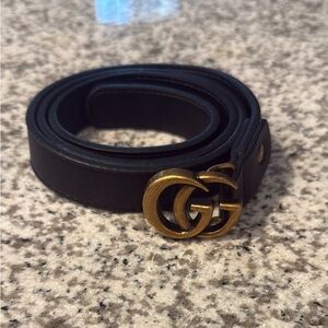 Gucci Black Leather Belt with Gold Buckle